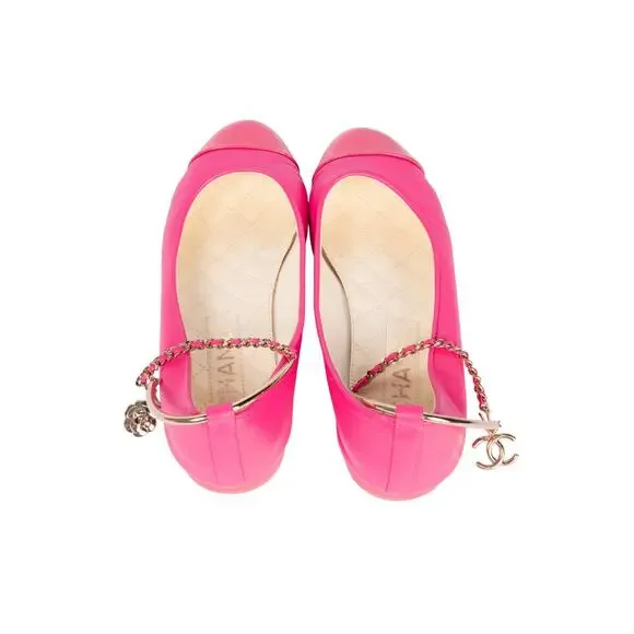 CHANEL Hot Pink Leather Ankle Strap Ballet Flats Size 36 - Picture 3 of 4